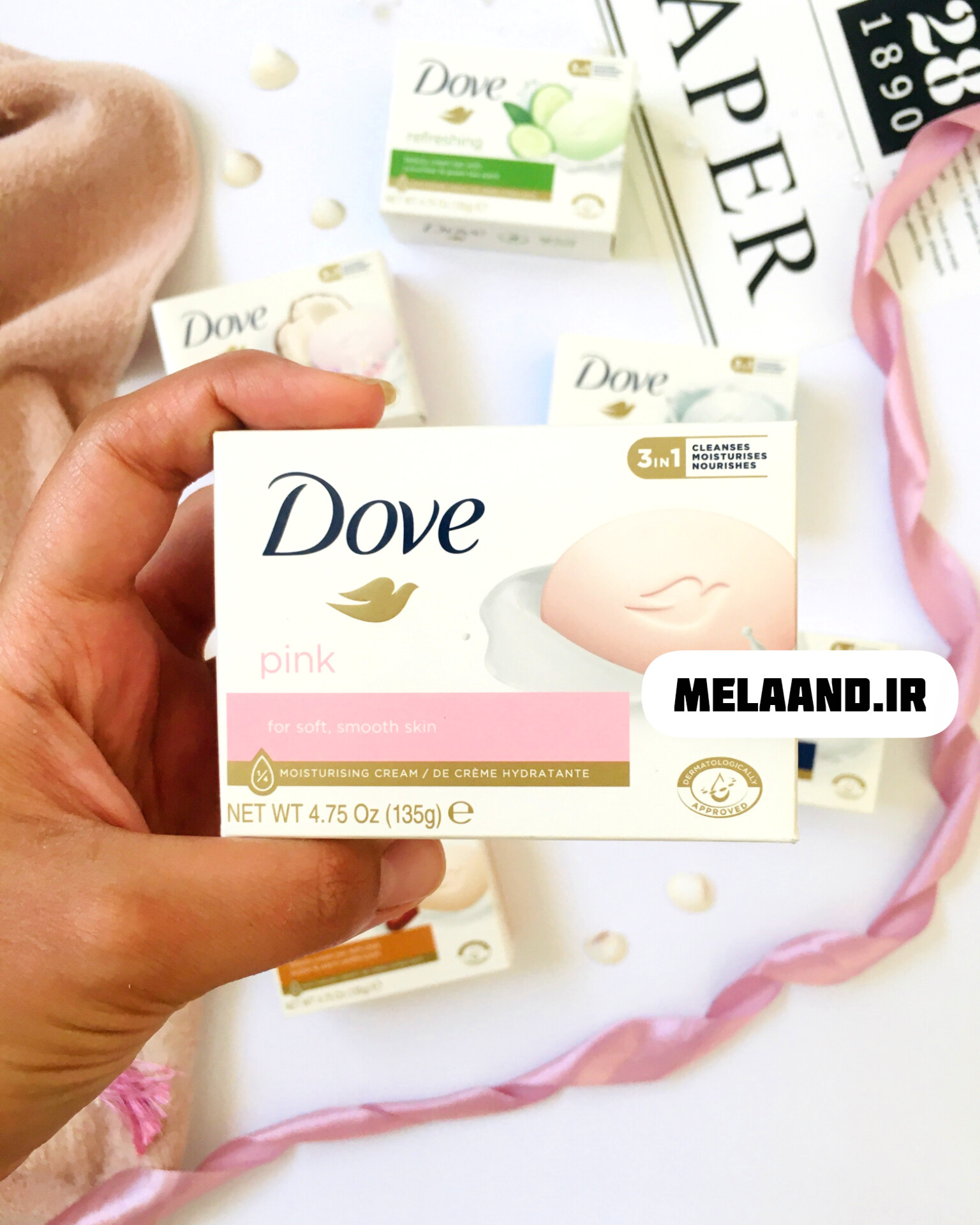 صابون کرم دار برند داو اصل رایحه نارگیل رنگ یاسی ۱۳۵ گرمی اندونزیایی Dove Soap